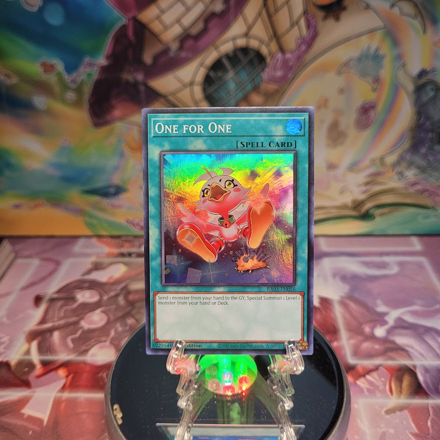A Super Rare Alternate Art "One For One" card from the Yugioh Set: Quarter Century Bonanza (RA03).