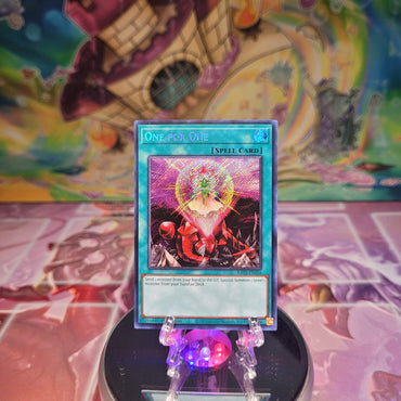 A Secret Rare "One For One" card from the Yugioh Set: Quarter Century Bonanza (RA03).