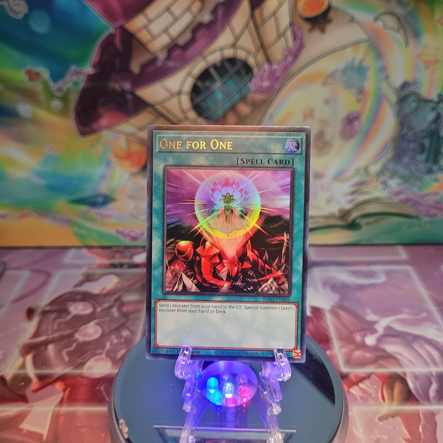 An Ultra Rare "One For One" card from the Yugioh Set: Quarter Century Bonanza (RA03).