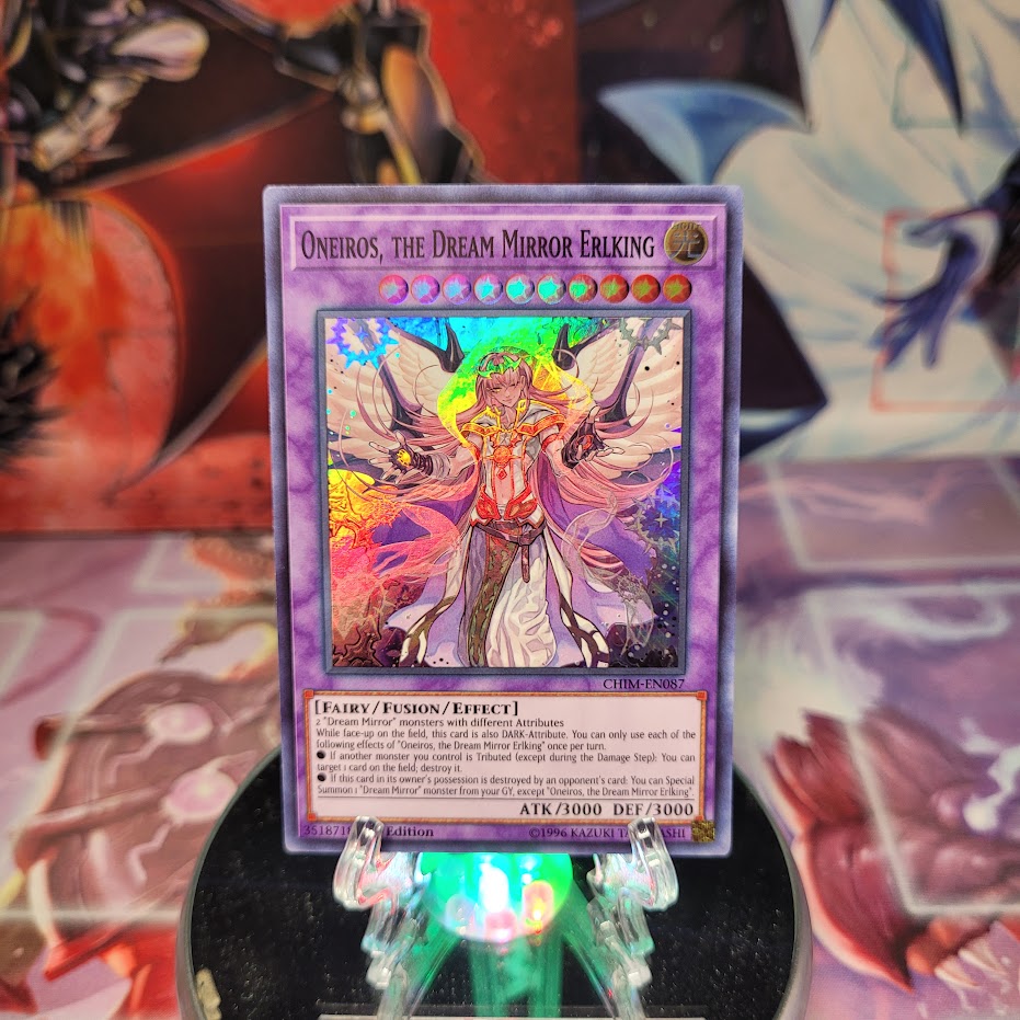 A Super Rare "Oneiros, The Dream Mirror Erlking" card from the Yugioh Set: Chaos Impact.