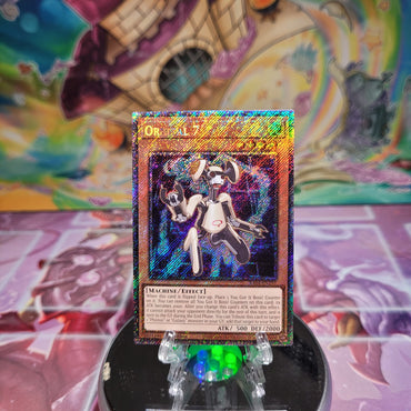 A Platinum Secret Rare "Orbital 7" card from the Yugioh Set: Quarter Century Stampede (RA04).
