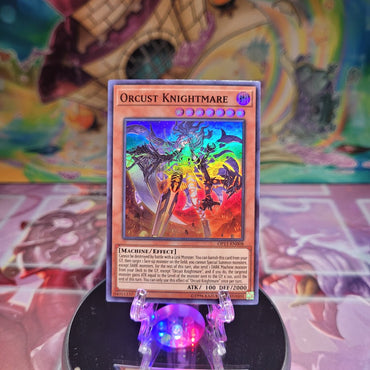  A Super Rare "Orcust Knightmare" card from the Yugioh OTS Tournament Pack 13 set.