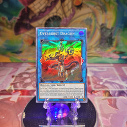 A Super Rare "Overburst Dragon" card from the Yugioh 2020 Tin of Lost Memories set.