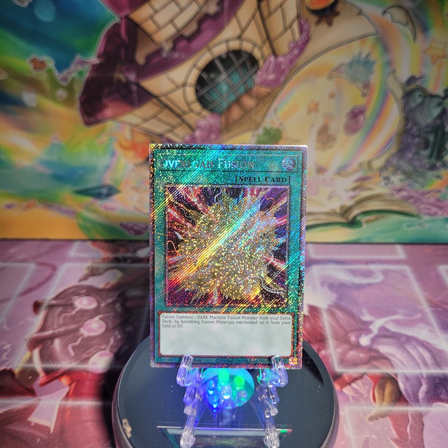 A Platinum Secret Rare "Overload Fusion" card from the Yugioh Set: Quarter Century Bonanza (RA03)