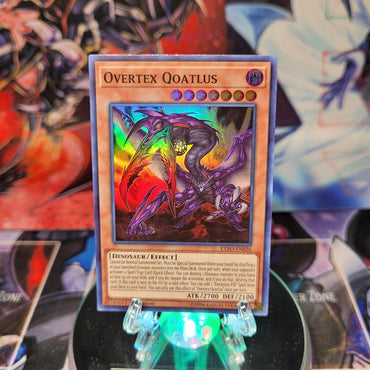 A Super Rare "Overtex Qoatlus" card from the Yugioh Set: Extreme Force.