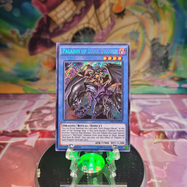 A Secret Rare "Paladin of Dark Dragon" card from the Yugioh Set: Dragons of Legend 2.