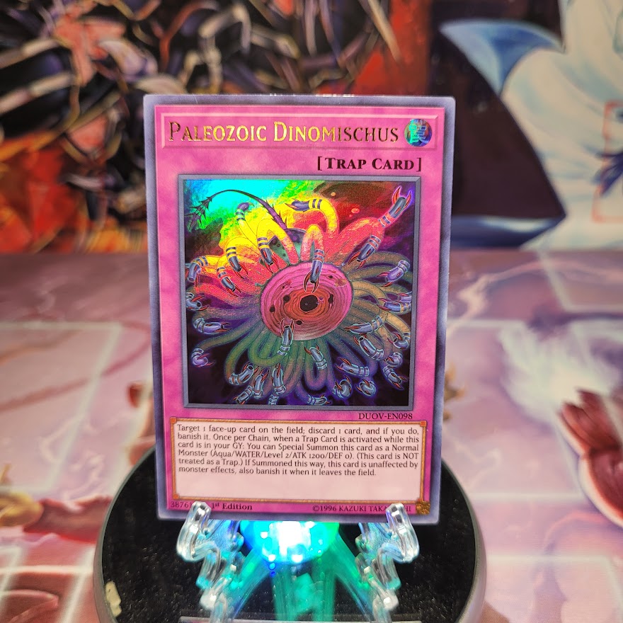An Ultra Rare "Paleozoic Dinomischus" card from the Yugioh Set: Duel Overload (DUOV).