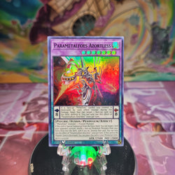 A Super Rare "Parametalfoes Azortless" card from the Yugioh Set: Blazing Vortex.