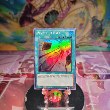 A Super Rare "Pendulum Halt" card from the Yugioh 2020 Tin of Lost Memories.