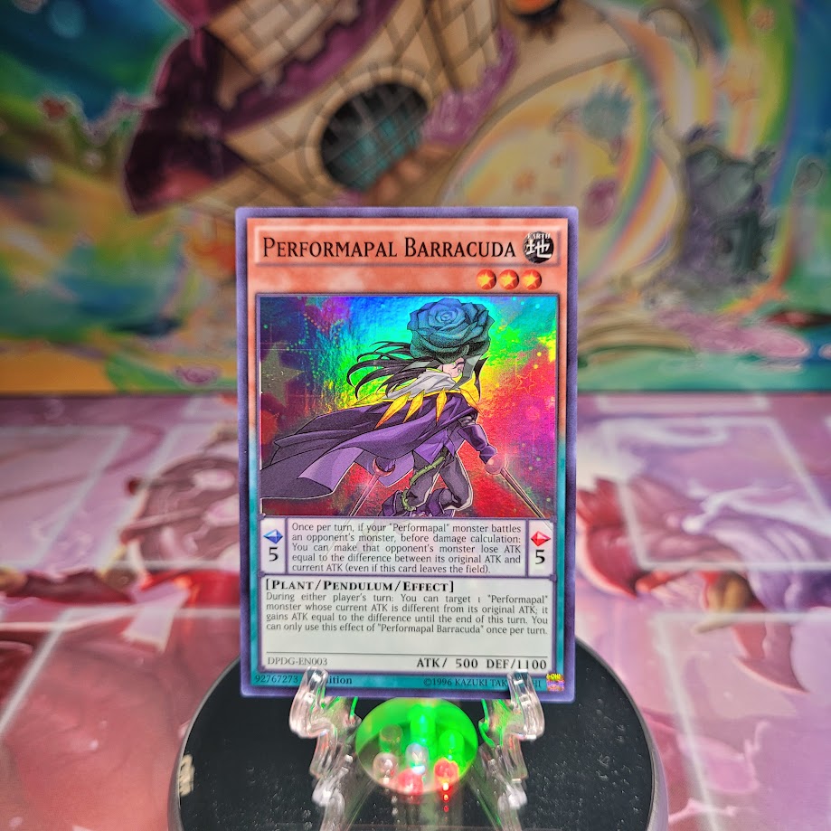 A Super Rare "Performapal Barracuda" card from the Yugioh Set: Duelist Pack: Dimensional Guardians.