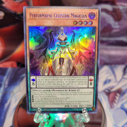 An Ultra Rare Blue "Performapal Celestial Magician" card from the Yugioh Set: Legendary Duelists: Season 3.