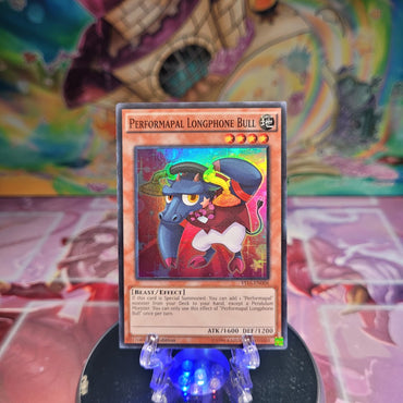 A Super Rare "Performapal Longphone Bull" card from the Yugioh Starter Deck: Yuya.