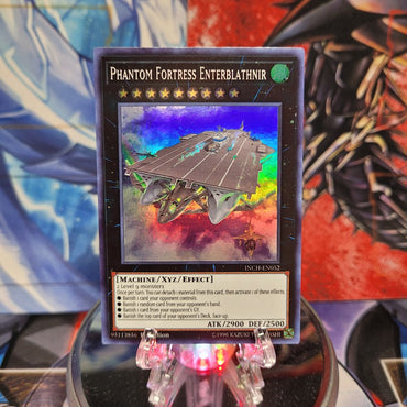  A Super Rare "Phantom Fortress Enterblathnir" card from the Yugioh Set: The Infinity Chasers.