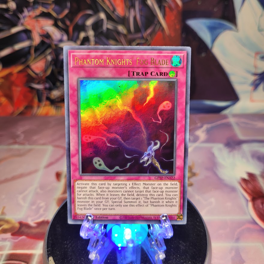 An Ultra Rare "Phantom Knights' Fog Blade" card from the Yugioh Set: Ghosts From the Past (GFTP).