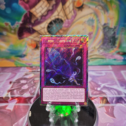 A Platinum Secret Rare "Phantom Knights' Fog Blade" card from the Yugioh Set: Quarter Century Stampede (RA04).