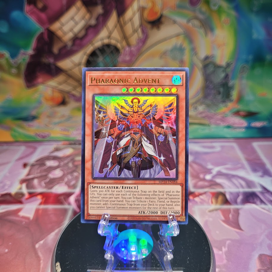 An Ultra Rare "Pharaonic Advent" card from the Yugioh Set: 25th Anniversary Tin: Dueling Mirrors.