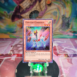 A Super Rare "Photon Cerberus" card from the Yugioh Set: Number Hunters.