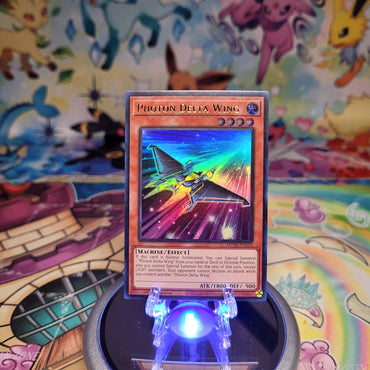 An Ultra Rare "Photon Delta Wing" card from the Yugioh Set: Maze of Millennia (MZMI).