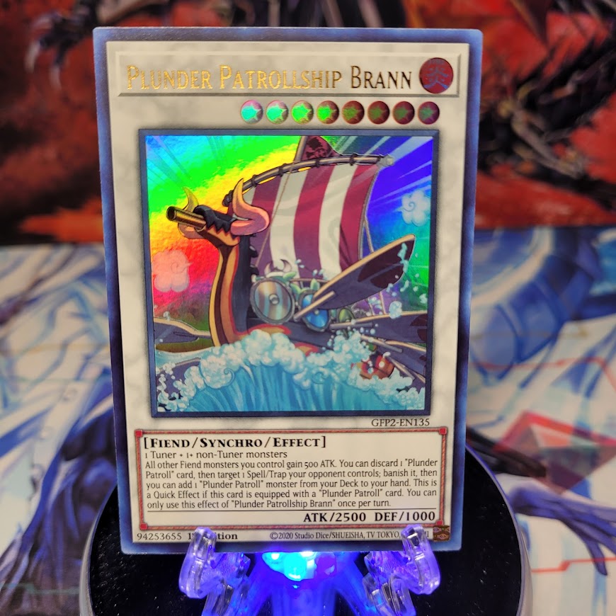 An Ultra Rare "Plunder Patrollship Brann" card from the Yugioh Set: Ghosts From the Past: The 2nd Haunting (GFP2).