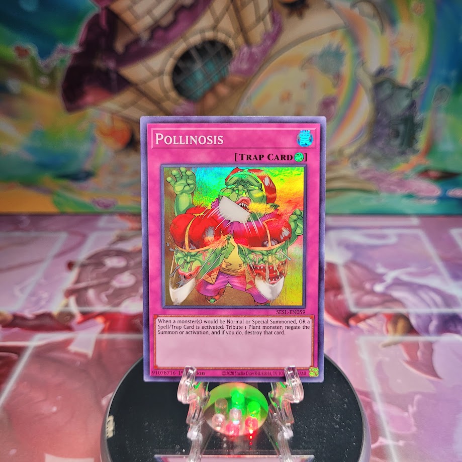 A Super Rare "Pollinosis" card from the Yugioh Set: Secret Slayers.