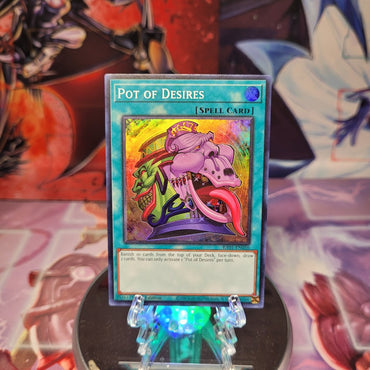 A Super Rare "Pot of Desires" card from the Yugioh Set: Rarity Collection 1 (RA01).