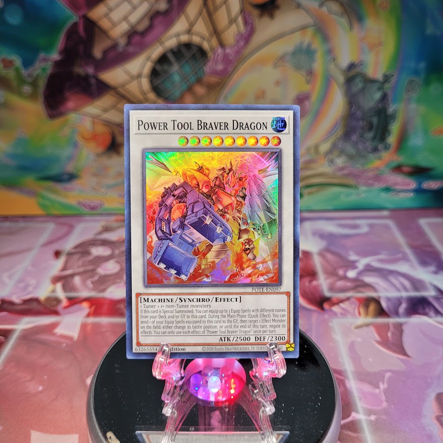 A Super Rare "Power Tool Braver Dragon" card from the Yugioh Set: Power of the Elements.