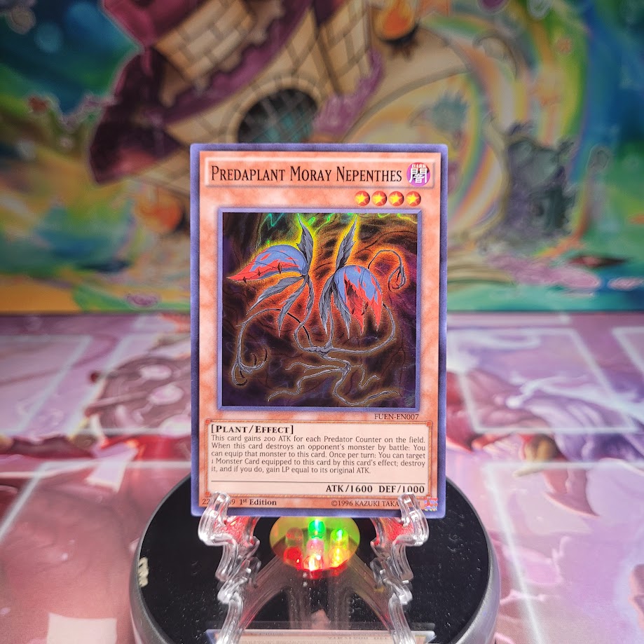 A Super Rare "Predaplant Moray Nepenthes" card from the Yugioh Set: Fusion Enforcers.