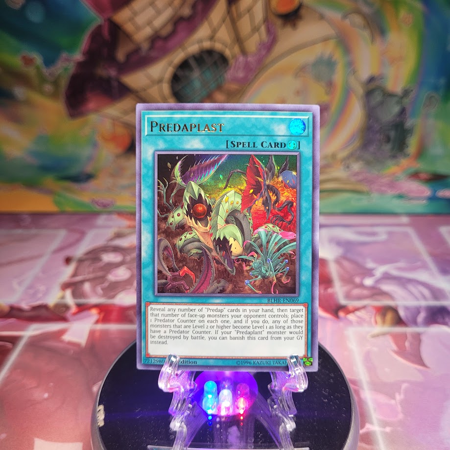 An Ultra Rare "Predaplast" card from the Yugioh Set: Battles of Legend: Hero's Revenge.