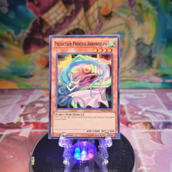 A Super Rare "Prediction Princess Arrowsylph" card from the Yugioh Set: Dragons of Legend 2.