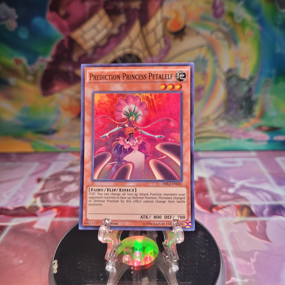 A Super Rare "Prediction Princess Petalelf" card from the Yugioh Set: Dragons of Legend 2.