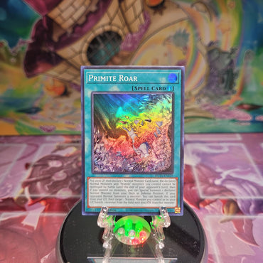 A Super Rare "Primite Roar" card from the Yugioh Set: Rage of the Abyss.