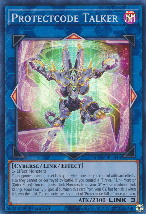 A Super Rare "Protectcode Talker" card from the Yugioh Set: Cyberstorm Access (CYAC).