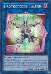 A Super Rare "Protectcode Talker" card from the Yugioh Set: Cyberstorm Access (CYAC).