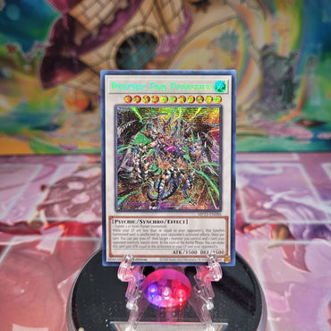 A Prismatic Secret Rare "Psychic End Punisher" card from the Yugioh 25th Anniversary Dueling Heroes Mega-Tin Mega Pack.