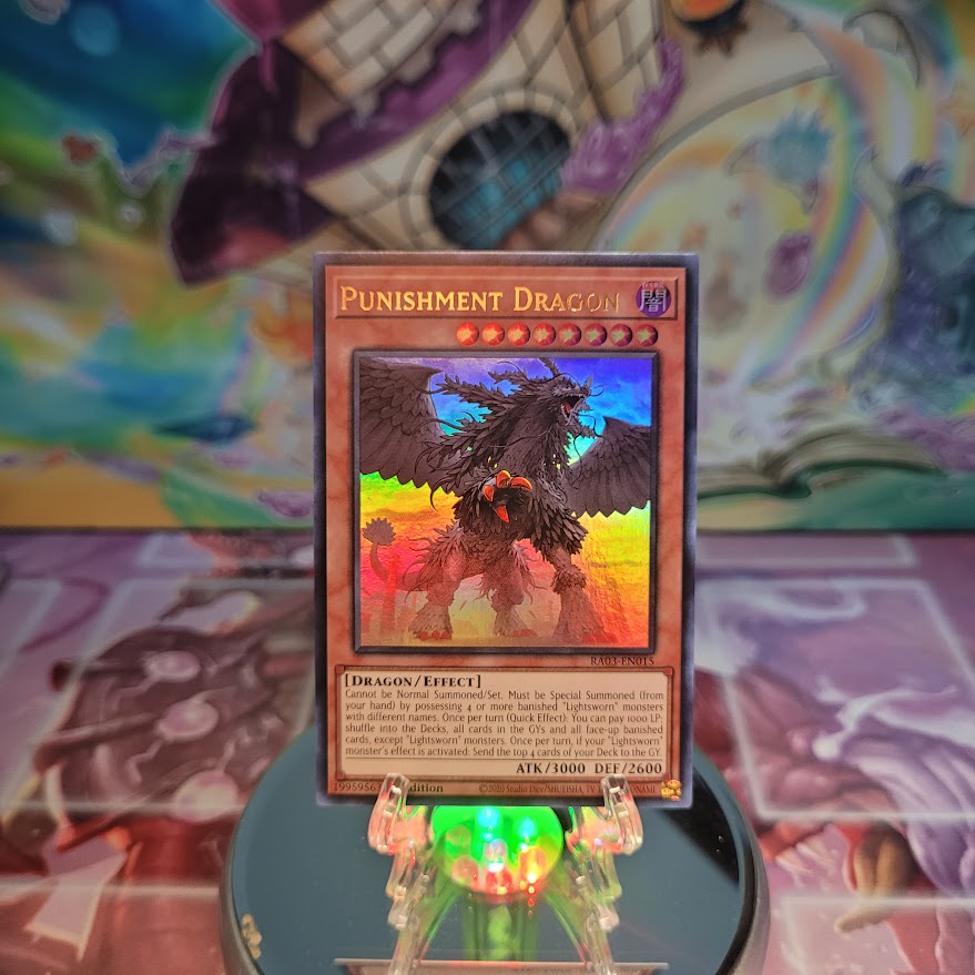 An Ultra Rare "Punishment Dragon" card from the Yugioh Set: Quarter Century Bonanza (RA03).