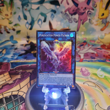 A Super Rare “Purification Power Patron” card from the Yugioh Set: Chaos Origins (CORI).