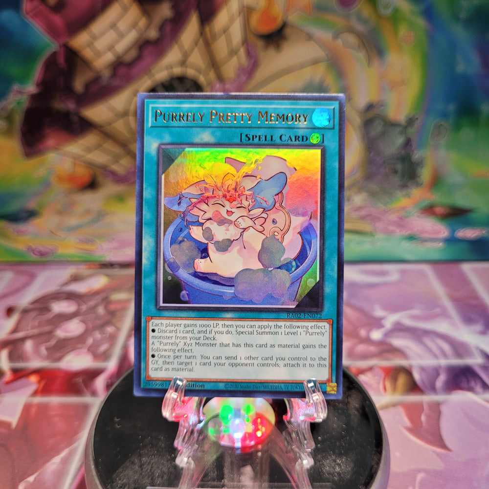 An Ultra Rare "Purrely Pretty Memory" card from the Yugioh Set: Rarity Collection 2 (RA02).