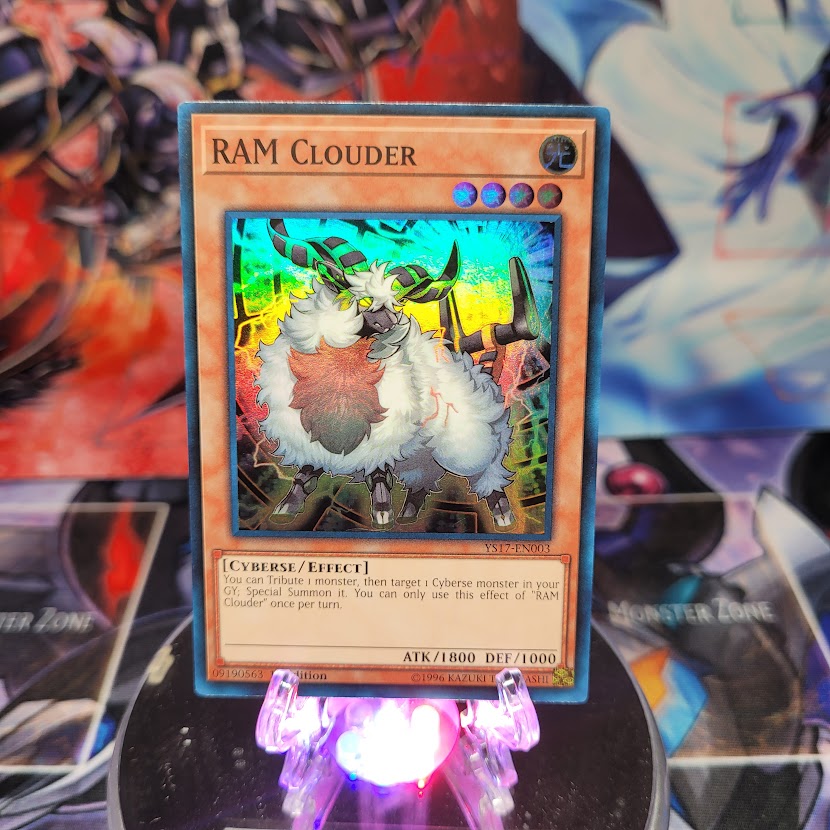 A Super Rare "RAM Clouder" card from the Yugioh Starter Deck: Link Strike.