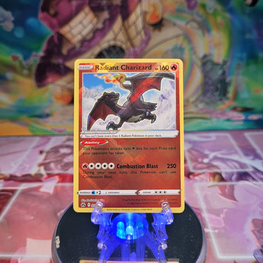 A Radiant Rare "Radiant Charizard" (020/159) card from the Pokemon Set: Crown Zenith.