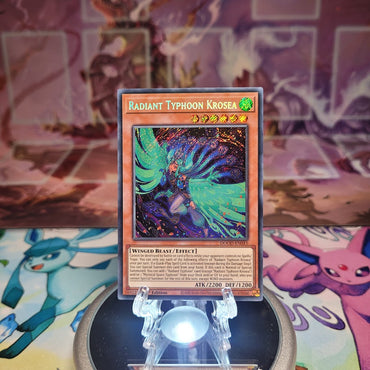 A Secret Rare "Radiant Typhoon Krosea" card from the Yugioh Set: Doom of Dimensions (DOOD).