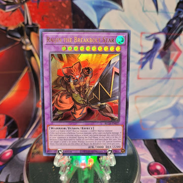 An Ultra Rare "Raijin the Breakbolt Star" card from the Yugioh Set: Battles of Legend: Crystal Revenge.