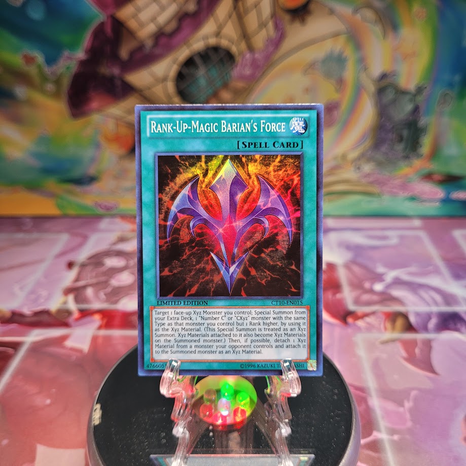 A Super Rare "Rank-Up-Magic Barian's Force" card from the Yugioh 2013 Collector Tins.