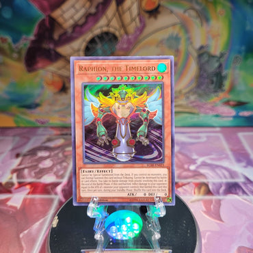 An Ultra Rare "Raphion, the Timelord" card from the Yugioh Set: Battles of Legend: Relentless Revenge.