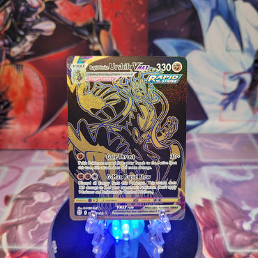 A Secret Rare "Rapid Strike Urshifu Vmax" (TG30/TG30) card from the Pokemon Set: Brilliant Stars.