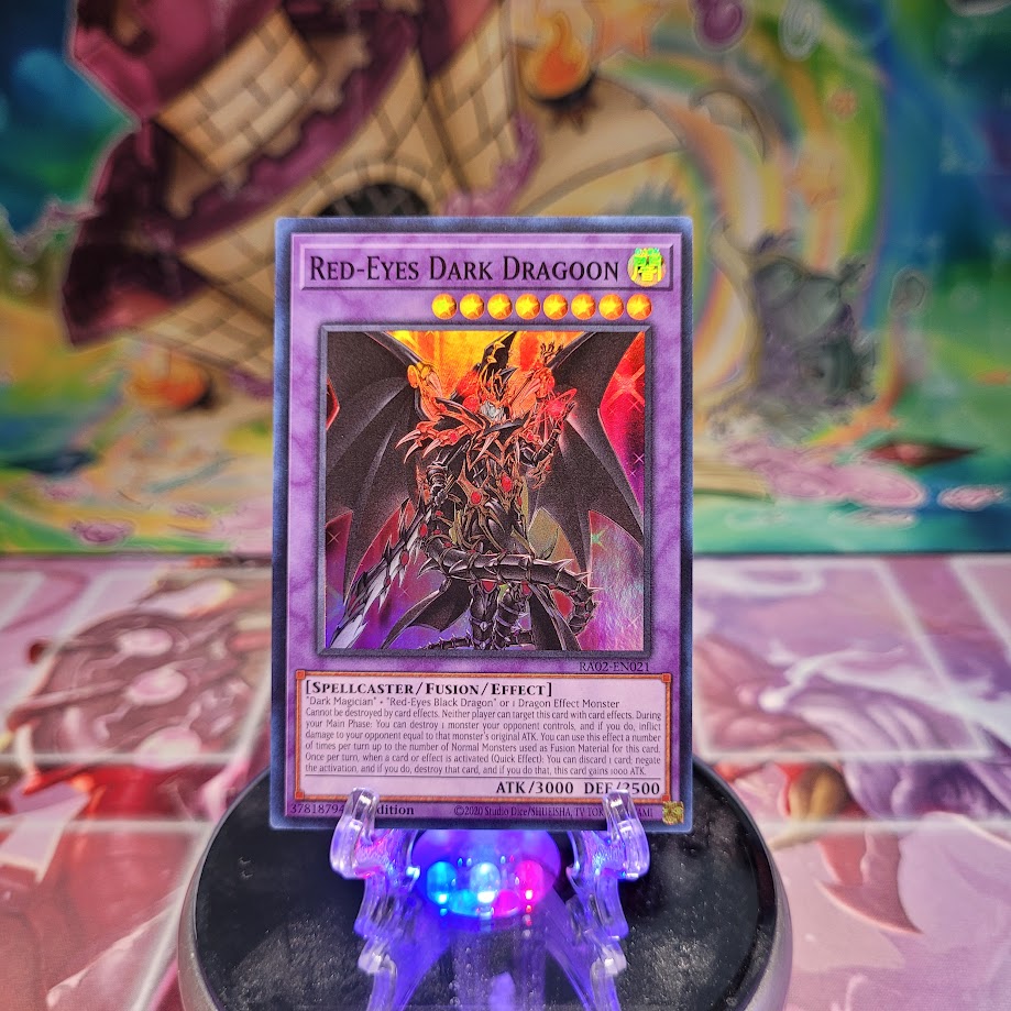 A Super Rare "Red-Eyes Dark Dragoon" card from the Yugioh Set: Rarity Collection 2 (RA02).