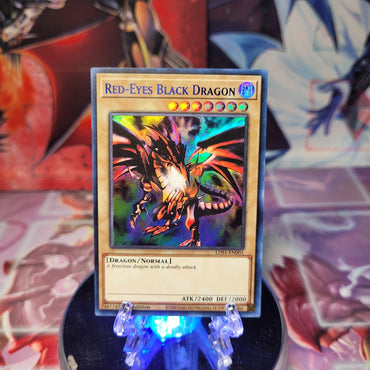 An Ultra Rare Blue "Red-Eyes Black Dragon" card from the Yugioh Set: Legendary Duelists: Season 1 (LDS1).