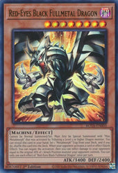 An Ultra Rare "Red-Eyes Black Fullmetal Dragon" card from the Yugioh Set: Rage of the Abyss (ROTA).