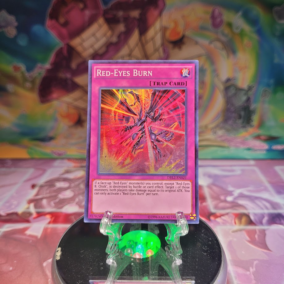 A Super Rare "Red-Eyes Burn" card from the Yugioh Set: Dragons of Legend 2.