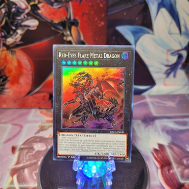 A Super Rare "Red-Eyes Flare Metal Dragon" card from the Yugioh Set: Rarity Collection 1 