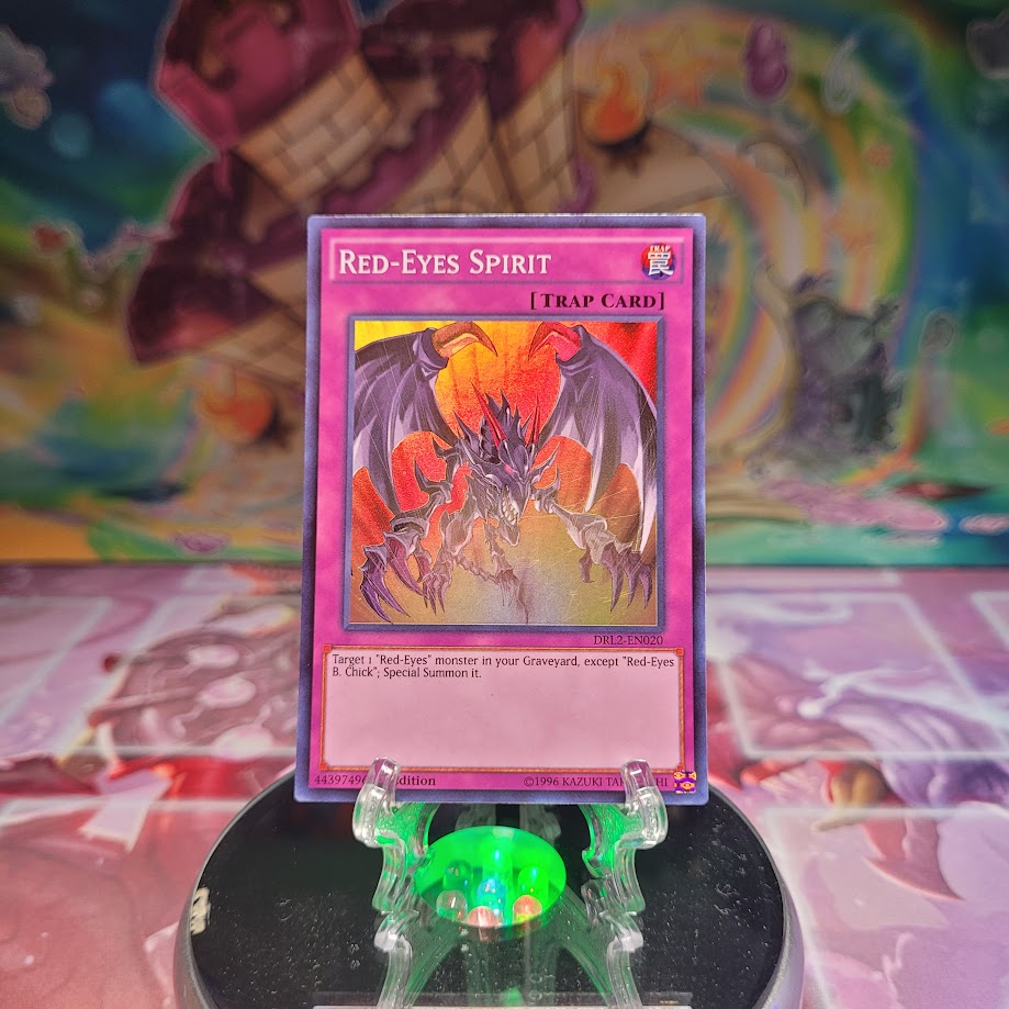 A Super Rare "Red-Eyes Spirit" card from the Yugioh Set: Dragons of Legend 2.